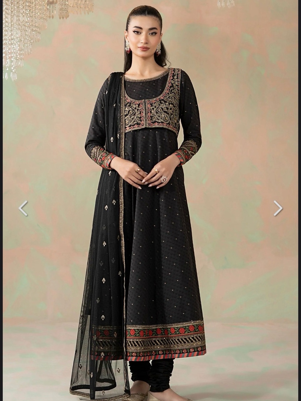 Black Embroidered Maxi Dress with Dupatta